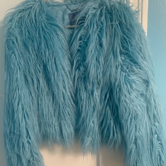 Guess blue shaggy faux fur jacket - Picture 1 of 4